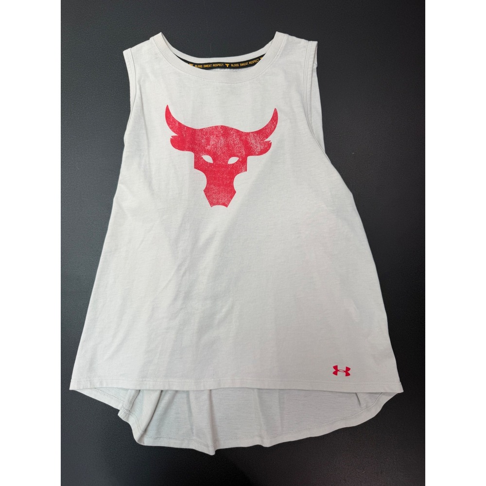 Under Armour Project Rock Brahma Bull Tank Top Gray Red Womens Small HeatGear